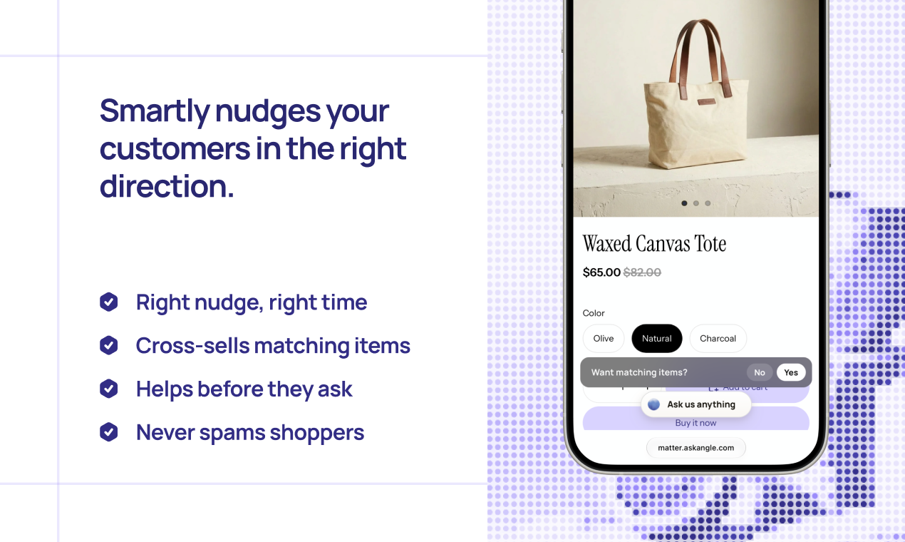 Angle nudging a shopper with matching items